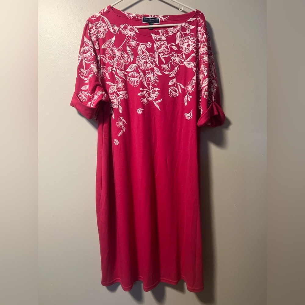 Muumuu Karen Scott Pink and White Floral shirt dress size 2X muumuu loungewear